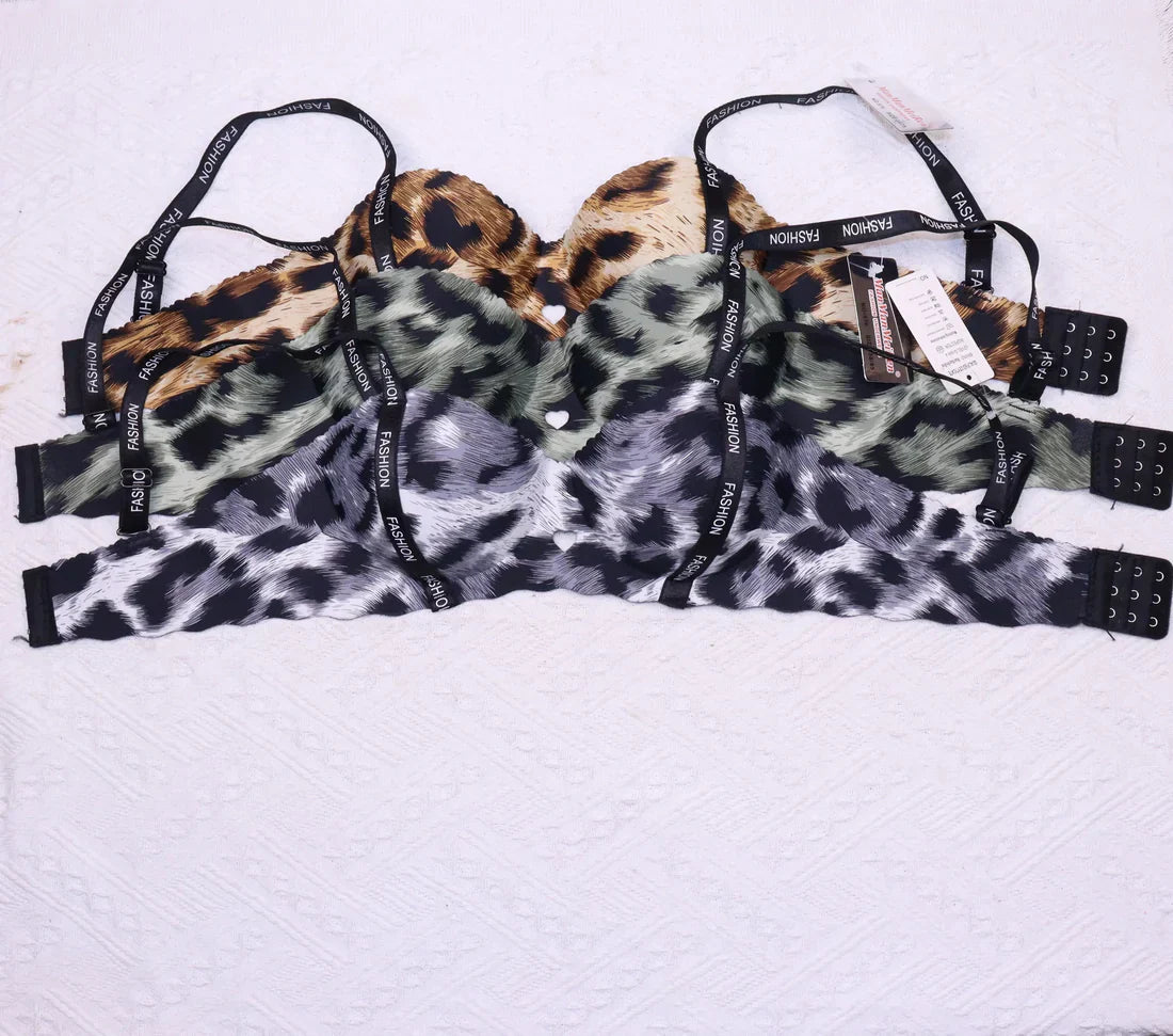 T-Shirt Bra Leopard Demi Cup Trendy Straps Fashion Wireless Bra