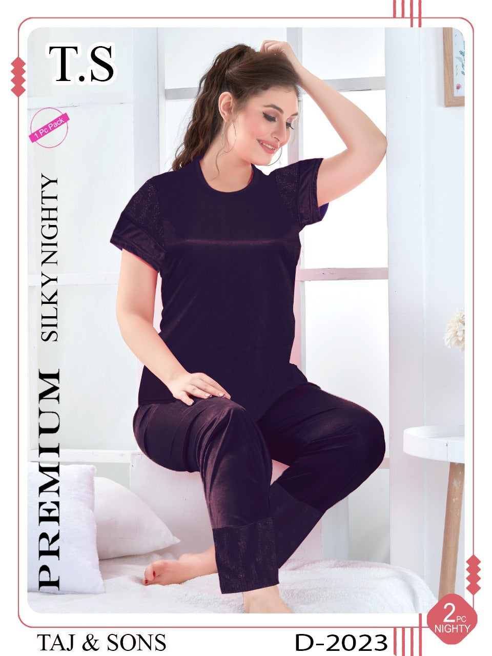 Basic Summer Night Dress for Women Daily Wear Pajama Shirt Silk Night Suit