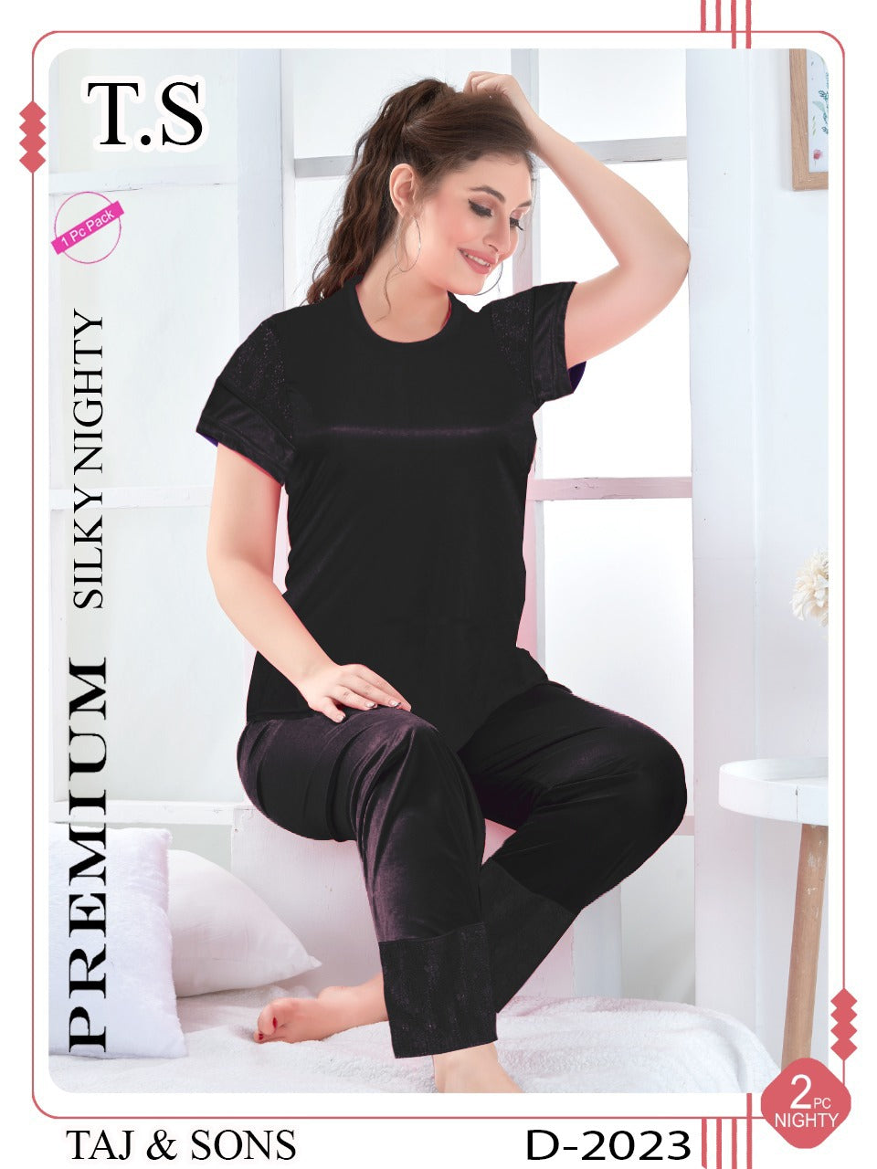 Basic Summer Night Dress for Women Daily Wear Pajama Shirt Silk Night Suit