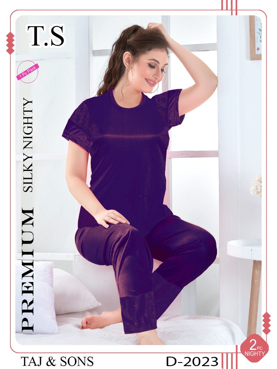 Basic Summer Night Dress for Women Daily Wear Pajama Shirt Silk Night Suit