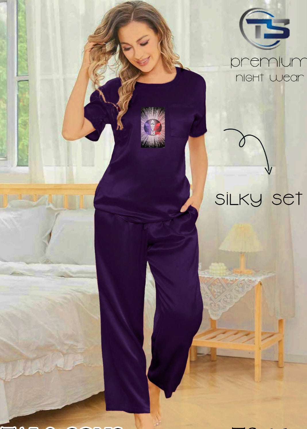 Adidas Night Dress for Women Daily Wear PJ Soft Silk Night Suit